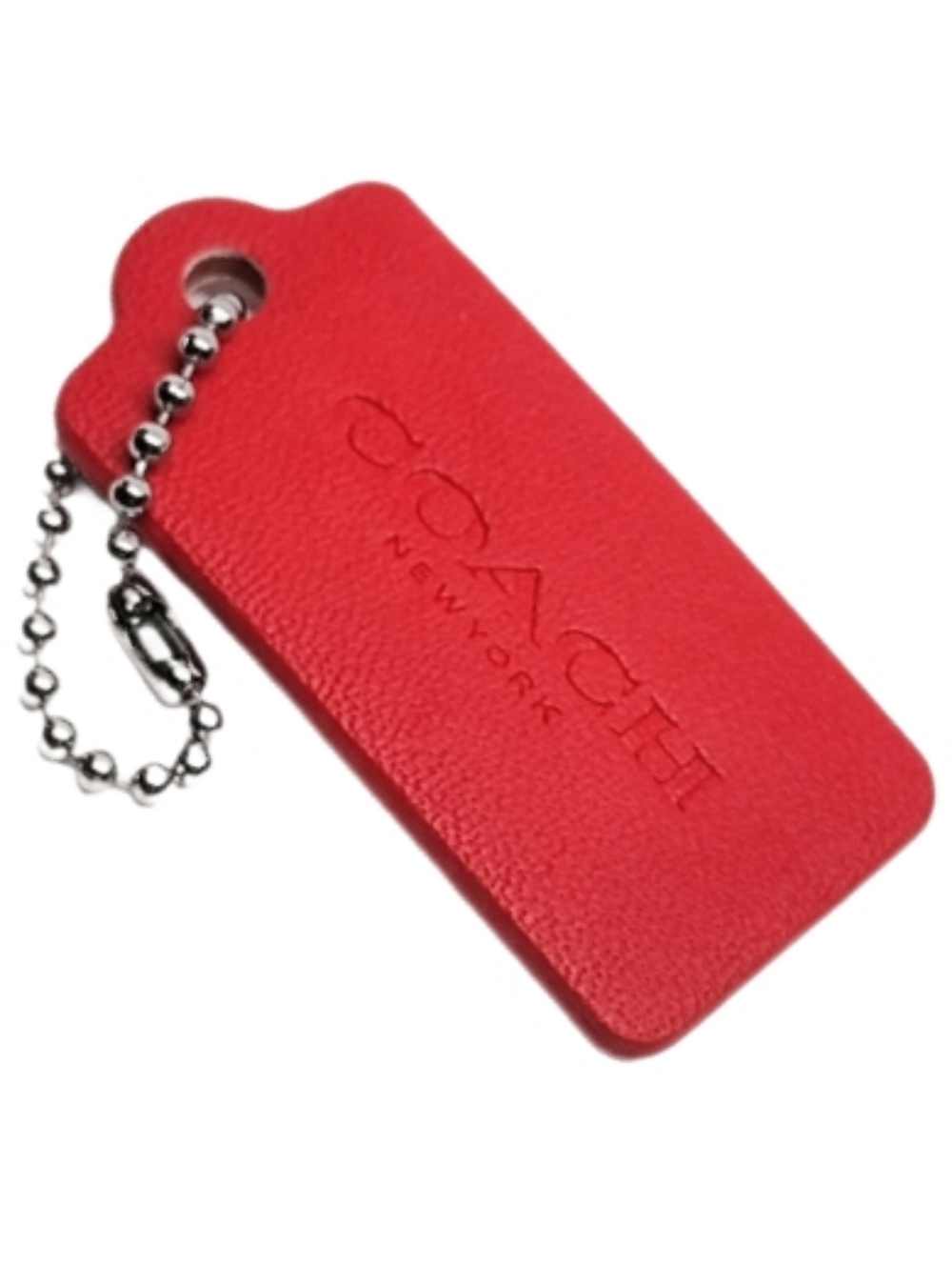 💋 1.75" Coach Bright Red Leather Nickel Hangtag Bag Fob Purse Charm Keychain